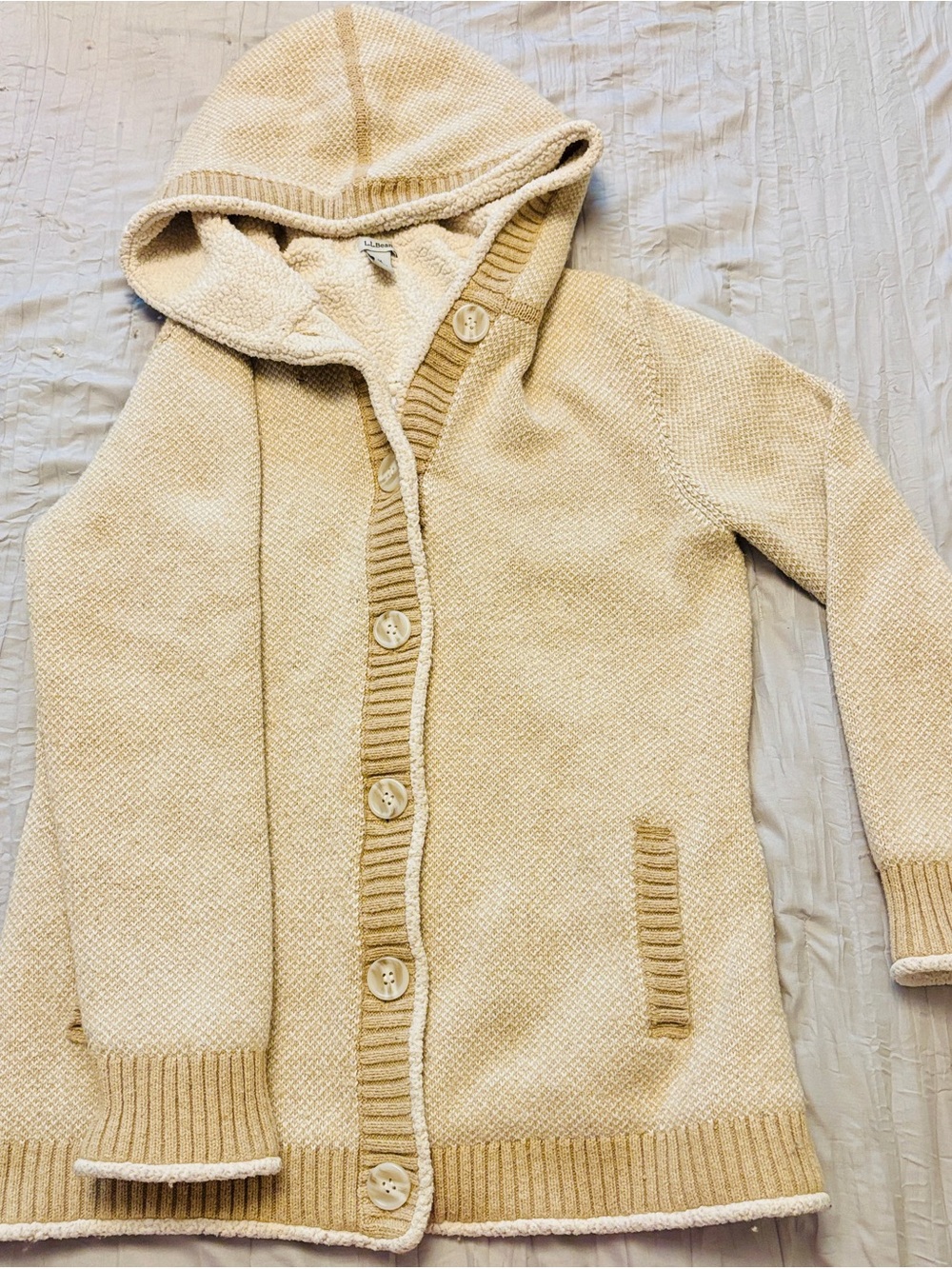 L.L. Bean Cream Hooded Button-Up Sweater